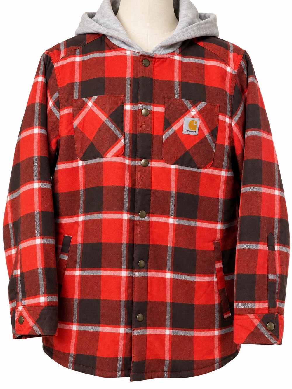 Carhartt Kids L 14/16 Hooded Flannel Shirt Jacket Sherpa Lined Plaid NWT